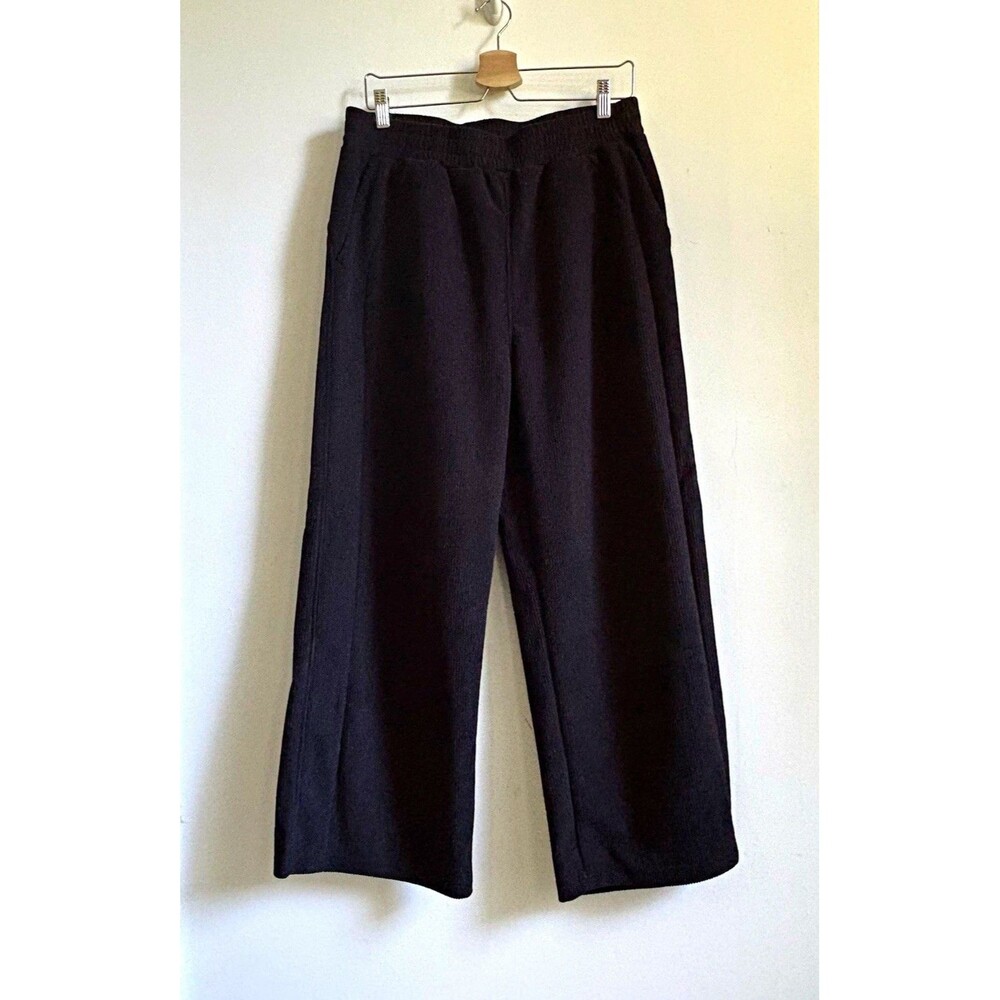 Halara Black High Rise Corduroy Wide-Leg Pants Sz M Pockets Pleated elastic wai